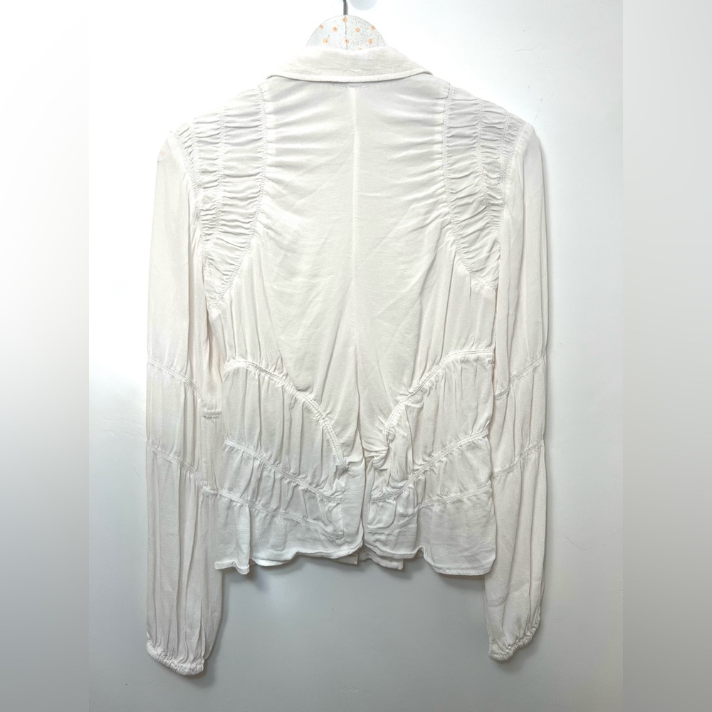 Anthropologie long sleeve shirred Cream Button-Down Shirt - Picture 5 of 8